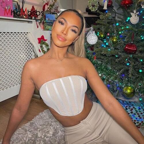 Y2K Womens Double-Layer White Strapless Sleeveless Crop Top Sexy Corset Tops Gothic Clothes Club Party Wear 2021 Summer New