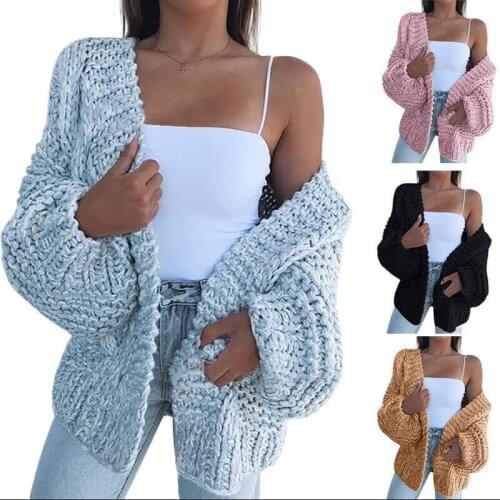 Autumn Winter 2021 Fashion Temperament Elegant Women V-Neck Pure Color Long Sleeve Mohair Loose Warm Thick Cardigan Sweater