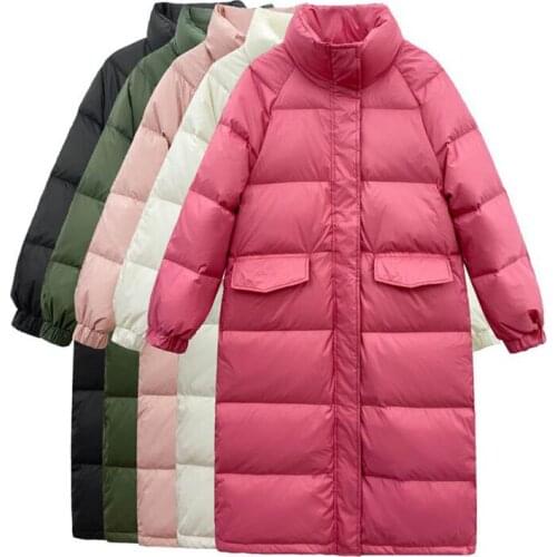 Woman White Duck Down Jackets Winter Plus Size Stand Collar Women Down Coat Windproof Long Parkas Padded Puffer Overcoat