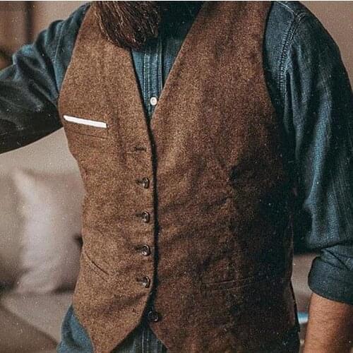 Mens Business Vest Sleeveless V-neck Single Breasted Pocket Decor Solid Slim England Style Male Jacket