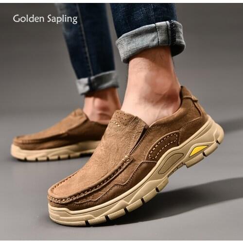Golden Sapling Loafers Men Fashion Casual Shoes Genuine Leather Leisure Flat Comfortable Mens Driving Shoe Retro Vintage Loafer