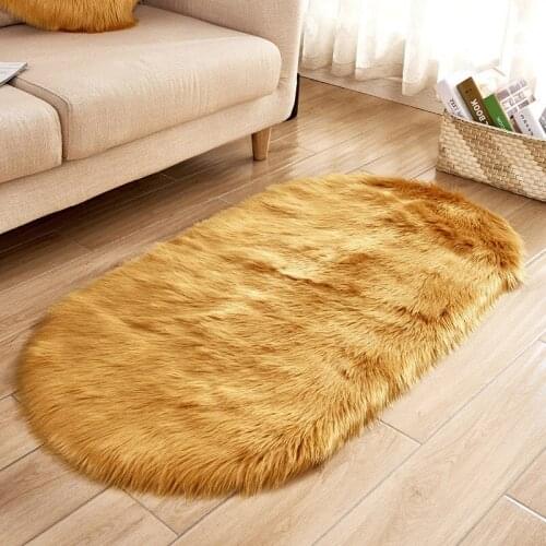 Camel Color Oval Imitation Wool Carpet Floor Mat Living Room Sofa Cold Cushion Foot Cushion Bedroom Non-slip Cushion 40x60cm 1PC