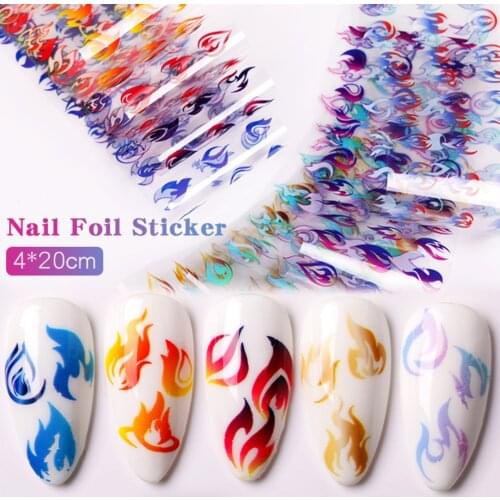 10pc/1lot Gradient Flame Decal Laser Holographic Nail Art Transfer Film Foil Stickers for Nails Equipment Decoration Designer