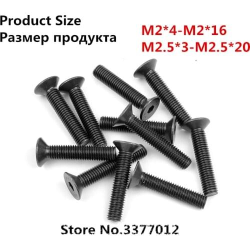 10pcs/lot SZ003-1 10.9 strength Flat head hexagon screw M2*4-M2*16 M2.5*3-M2.5*20 Black countersunk head hex bolts