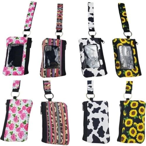 2pc Neoprene Purses Card Pocket Keychain Mini Neoprene Credit Card Holder for Woman Handbag with PVC Window