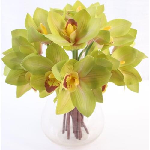 2pcs per lot real touch orchid cymbidium artificial flower 4 heads home table wedding decoration european fake flowers