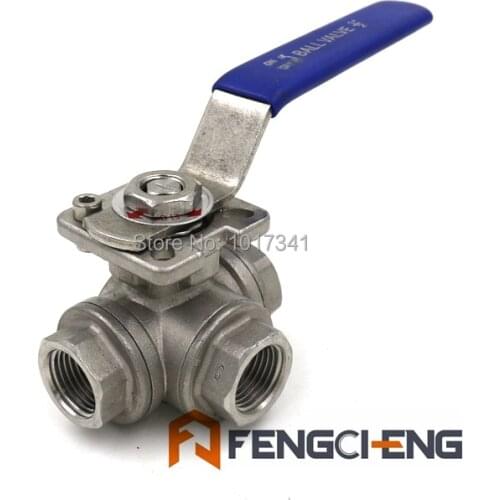 3 Way Ball Valve - L Flow, 1/2"Female NPT, SS316, Food grade and High Tem Ball Valve, Brewer Hardware