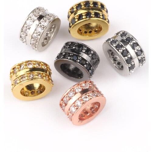 3pcs/lot CZ Spacer Beads Cylinder Brass Micro Pave Cubic Zirconia Beads For Jewelry Making Mens Bracelets Necklace Accessories