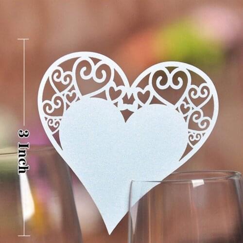 50 PCS/LOT Birthday Party Wedding Decorations Laser Cut Escort Cup Card Love Heart Wine Glass Paper Card Single-page Paper Card