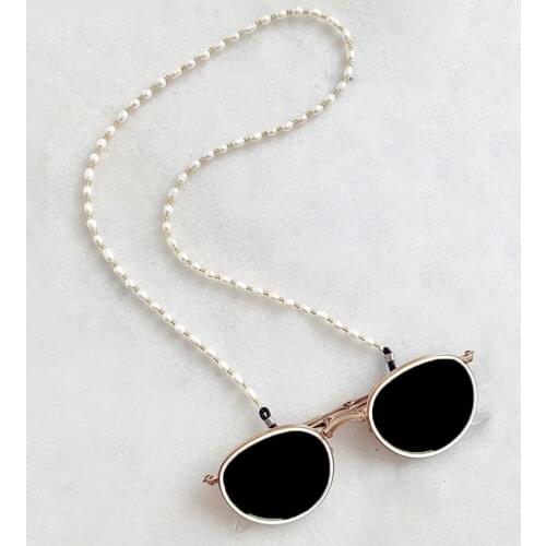 Simple Classic Sunglasses Chain Jewelry Accessories Real Freshwater Pearl Chain Rice Shape 6-7mm Sunglasses Decoration Chain