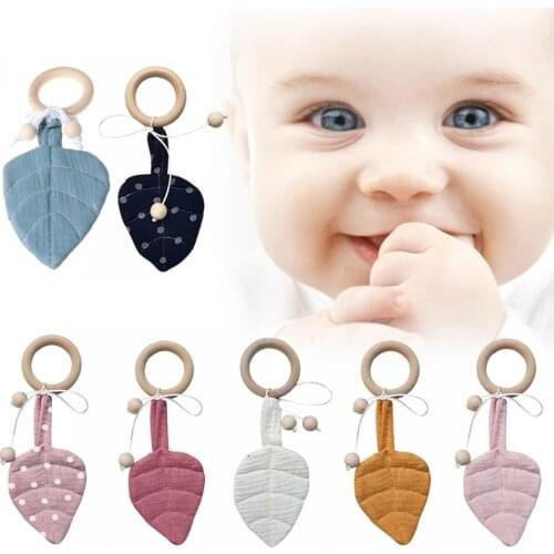 Baby Wooden Teether Ring DIY Leaf Shape Chewing Teething Nursing Soother Infant Molar Play Toys