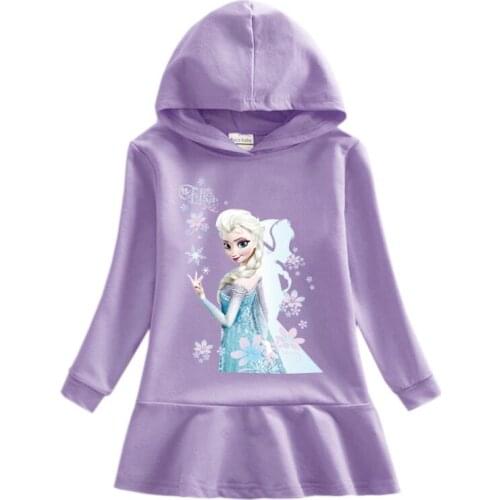 Disney Autumn Girls Kids Frozen Dress Hoodies Christmas Long Sleeve Skirt Costume Party Sweatshirts Birthday Children Clothing