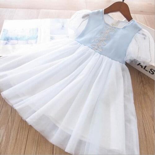 Girls blue sequin tulle dresses kids princess dress children clothes wholesale