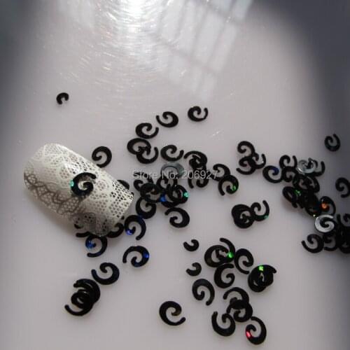 GD6-3 20g/bag Cute Laser Black Swirl Nail Art Shinny Glitter Cute Decoration Nail Art Decoration