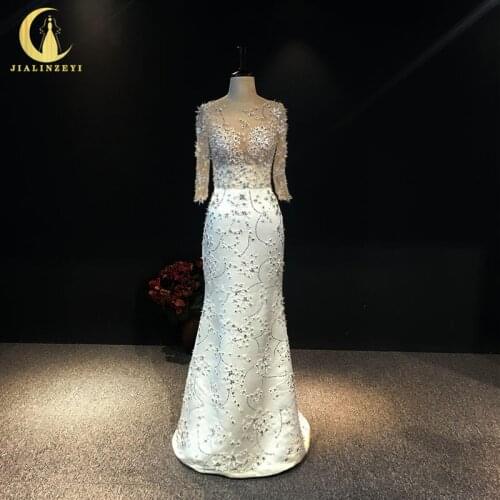 JIALINZEYI Real Picture Stars Bling Crystal Satin Mermaid Sxey Bridal Wedding Dresses wedding gown