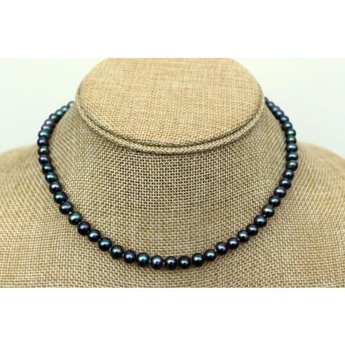 Classic Black Natural 6-7mm Freshwater Pearl Necklace 18 inch