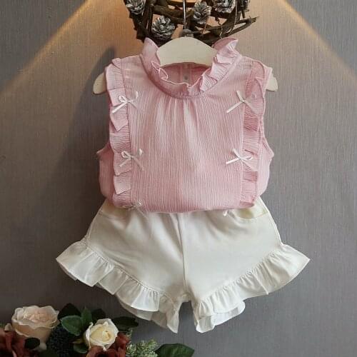 2017 Kids Girls Summer Fashion Clothes Sets,chiffon Lace Tops Shirts+white Shorts 2pcs Girls Elegant Princess Suits