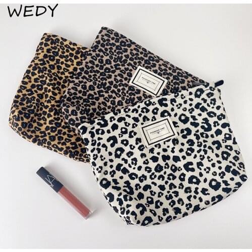 Leopard Print Cosmetic Bag For Makeup Storage Pouch Canvas Cosmetic Organizer Women Travel Toiletry Bag Portable Beauty Pouch