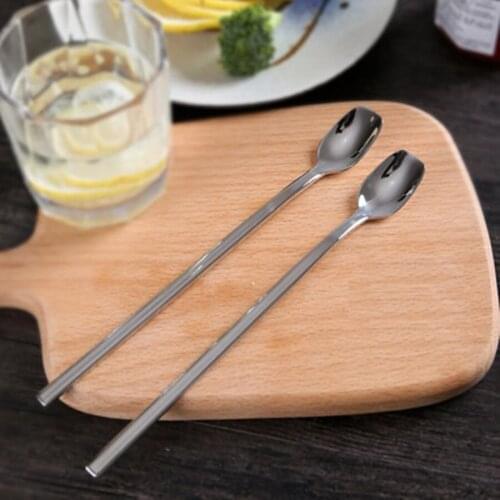 Stainless Steel Mixing Spoon Long Ice Scoops Coffee Tea Spoon Silver Plated Jam Sauce Spoon Square Heat Scoop Tableware 2pcs/set
