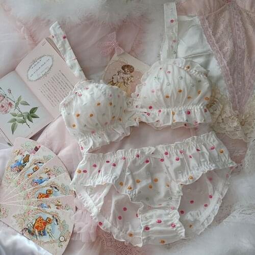 Sweet Cute Underwear Women Set Ruffle Cotton Lingerie Plus Size Japanese Bra and Panty Embroidery Sexy Bralette Bra & Brief Sets