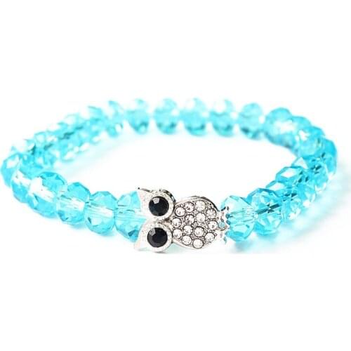 ISINYEE Trendy Crystal Owl Charm Bracelet Glass Crystal Beads Bracelets For Women Stretch Rope Animal Jewelry Friendship Gifts