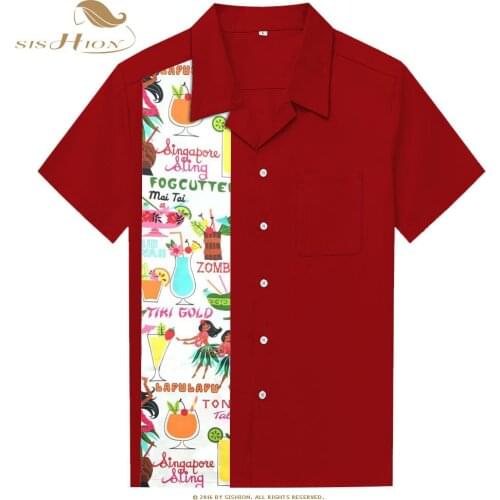 SISHION Short Sleeve Men Shirt ST110 50s 60s Pocket Bowling Vintage Retro Rock Inspired Cotton Shirt