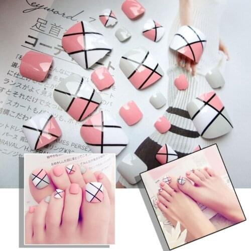 24Pcs Foot False Nail Tips Cute Fake Toes Nails Toe Art Tool Women Summer Gift