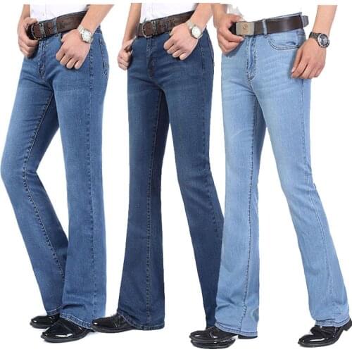 Autumn and winter new mens micro-flare jeans elasticated slim mid-waist small flared elastic flared jeans large size 26-40