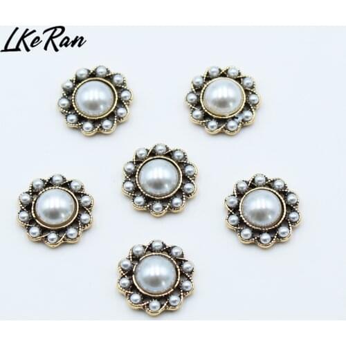 NEW Bronze Color 10Pcs 15MM Mini Alloy Pearl Buttons For Hair Flower Center Wedding Decoration Invitation Accessories