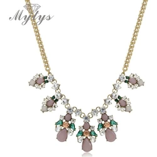 Mytys Flower Torques Necklace Romantic Statement Necklace Flower Pendant Big Necklaces New Fashion CN241