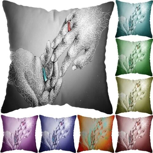 Lovers Fingers Touch Decor Pillow Car Decor Cushion Cover Home Hotel Abstract Hands Art Pictures Sofa Bed Cushion Cover 45x45cm