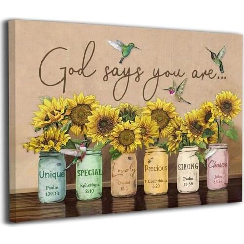 God Says You Are Hummingbird Sunflower Canvas Wall Art Prints Room Decor For Home Office Apartment Poster Wall Decor