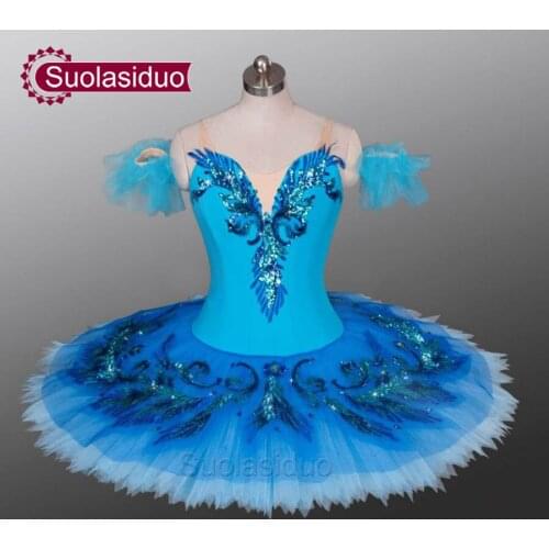 Adult Blue Professional Ballet Tutu Stage Wear Women Performance Competition Blue Bird Role Ballet Skirt Sequin Embroidered