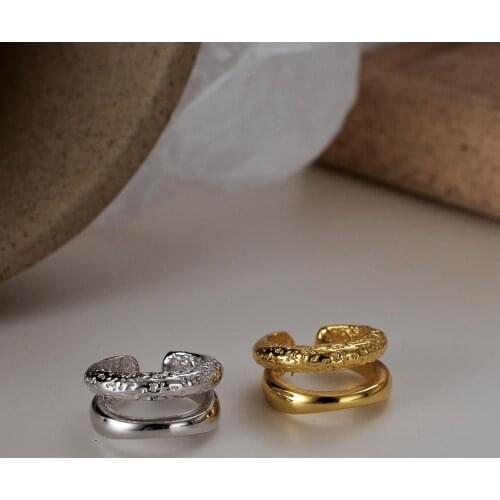 Simple niche S925 sterling silver texture ear clip female ins without pierced double geometric texture ear clip