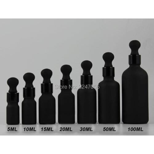 100ml50ml30ml20ml15ml10ml5ml Frosted Black Empty Liquid Dropper Bottle, Glass Cosmetic Essential Oil Container n Glass Pipettes