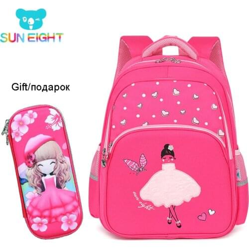 SUN EIGHT 2 pieces school bags for girls pencil case gift school backpacks Zippers Children bags