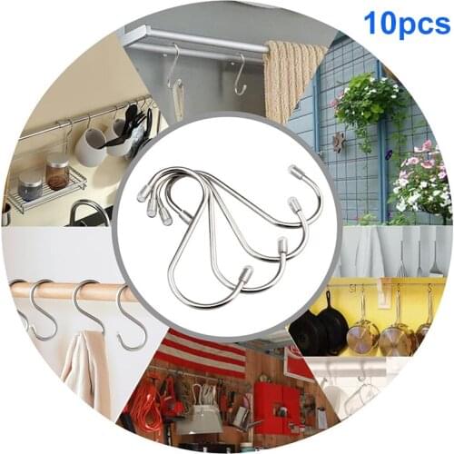 S-shaped Hook 10 Piece Set Stainless Steel Hook Metal Railing Hanger Hook Bathroom Kitchen Storage Rack Tool