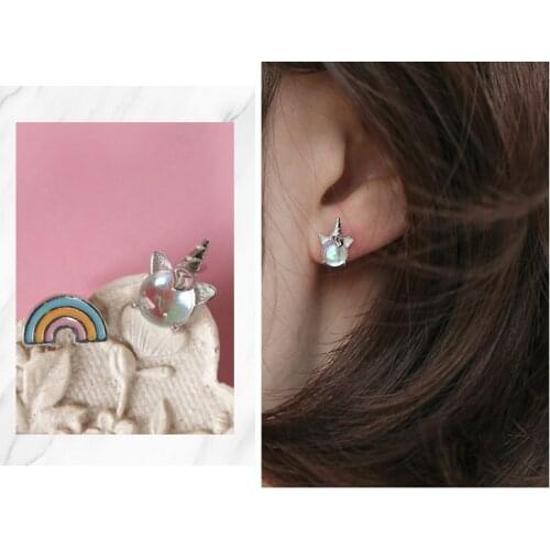 Cute Unicorn Rainbow Stud Earrings Set for Women Fairy Animal Gold Cubic Zirconia Earrings Girls Birthday Party Jewelry