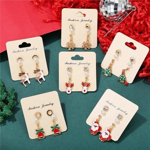 17KM Fashion Long Christmas Earrings for Women Girl Snowman Deer Bell Tree Drop Earring Ear Christmas Jewelry Accessories Gifts