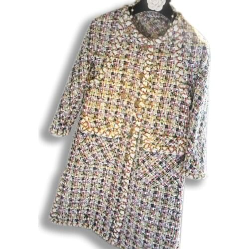 Tweed long cloth New coat female small sweet wind tweed jackets coat Women can customized big size