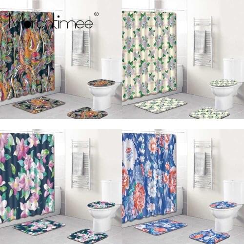 Flowers shower curtain decoration waterproof fabric bath curtain bathroom door screens non-slip rugs toilet mat bathing curtains