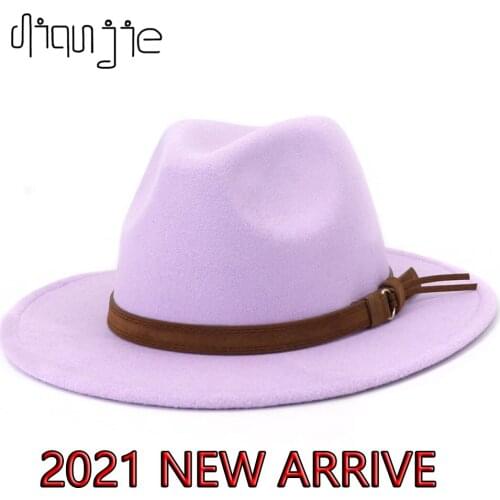 2020 winter fedora hats for women fashion Flat wide Brim Wool Felt Jazz Fedora Hats for men pink goth top vintage wedding cap