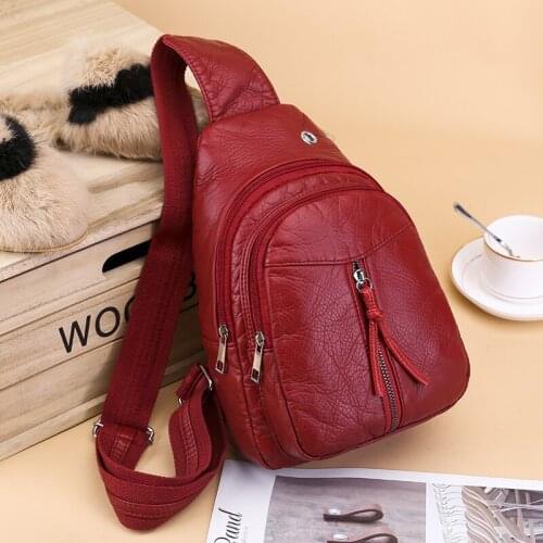 Women Chest Bag Soft PU Leather Crossbody Bags for Female Messenger Bags Small Casual Travel Backpack Red Bolsa
