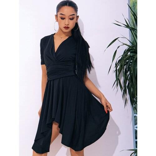New Latin Dance Practice Clothes Female V-Neck Black Rumba Dance Clothing Professional Modern Stage Performance Dress DWY5552