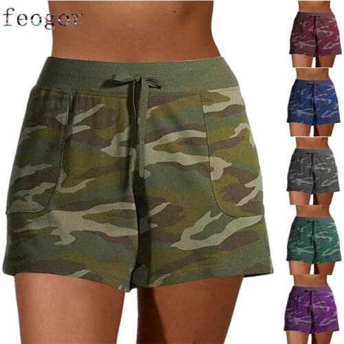 FEOGOR 2021 summer new womens clothing camouflage sports and leisure lace-up shorts women Womens casual pants Fitness pants