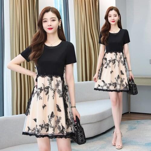 Women Elegant Flower Embroidered Dress Spring Summer 2021 Loose Plus Size Mesh Dress Women Fashion Lace Party Dress Midi Ladies