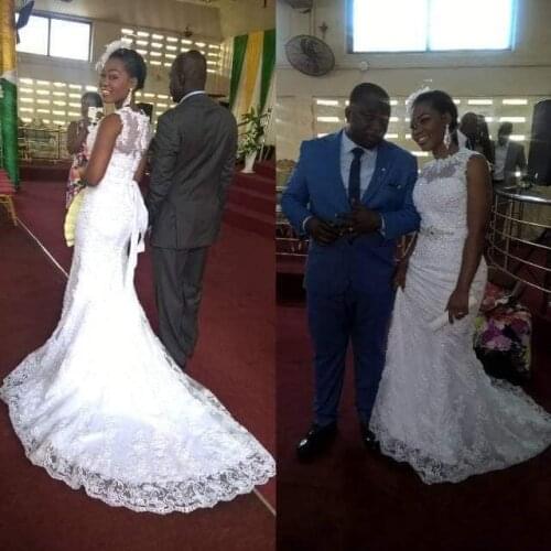 New Arrival African Lace Vintage Mermaid Wedding Dresses Crystal Plus Size Wedding Gowns Bling Long Train robes de mariée