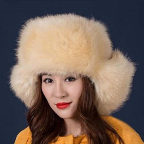 Winter Hats For Women Ear Protect Hats Faux Fox Fur Warm Hats Casual Female Luxurious Hats Flaps Russia Style Thick Hats 019
