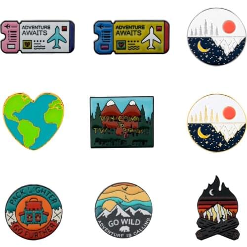 Air tickets Enamel Brooches Pins Custom Travel Adventure Awaits Badge Lapel Pin Outdoors Jewelry For Men Women Gifts