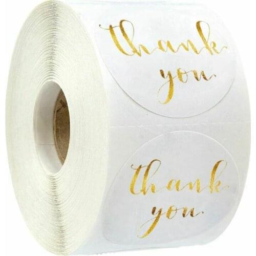 100-500PCS Round Thank you stickers 1 inch white gold-plated stickers Envelope and packaging stamps stationery label stickers